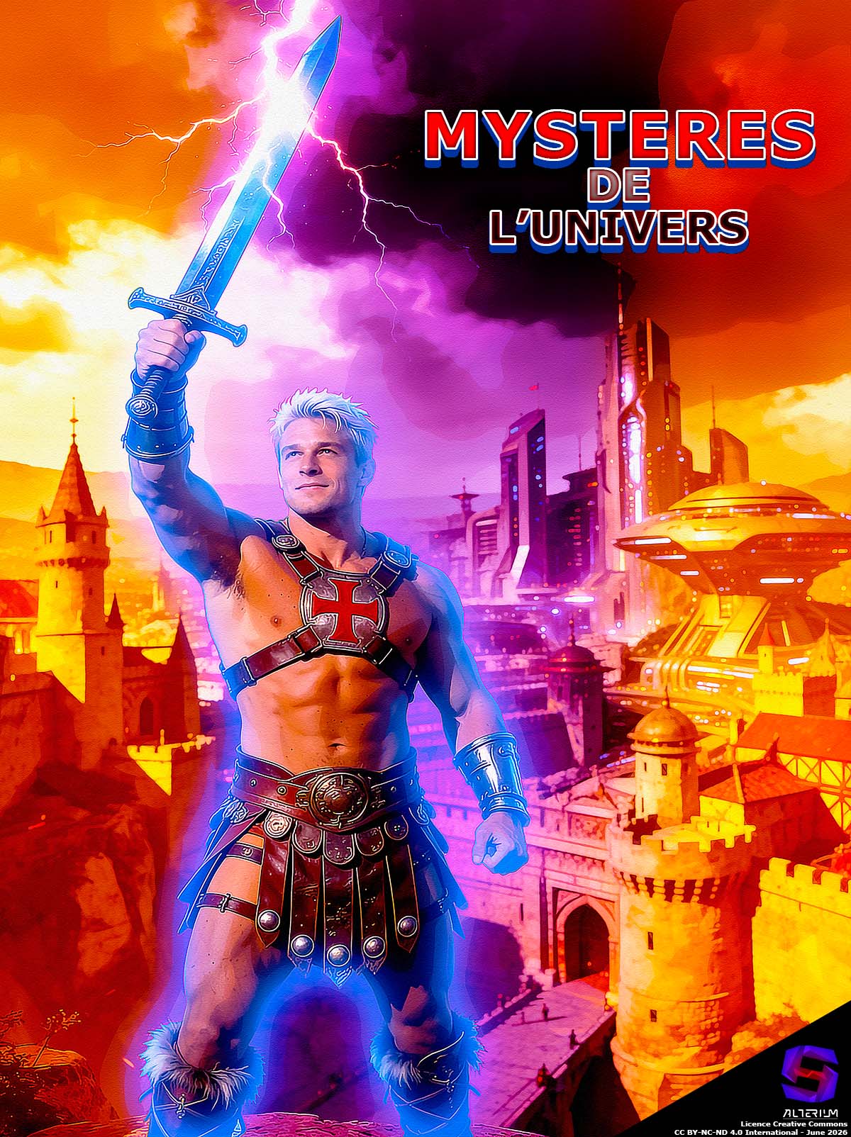 Affiche alternative du film de 2026 les Maîtres de l'Univers, où figure le Prince Adam, levant son épée au ciel. La foudre frappe son épée et imprègne d'un halo bleuté ce héros qui détient le pouvoir. Celui d'être le protecteur, le champion d'Éternia, sa planète natale.